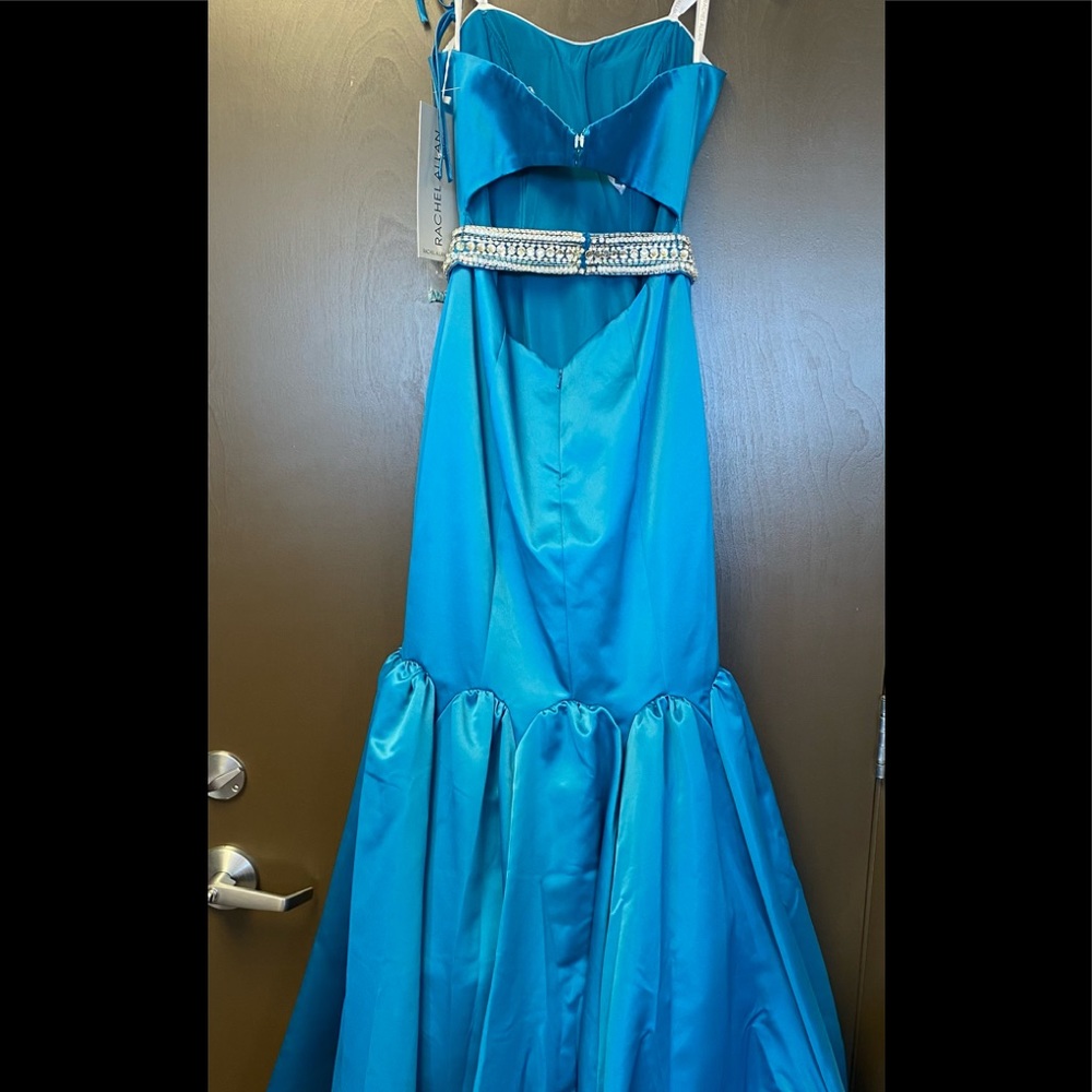 Rachel Allan Teal Strapless Mermaid Gown - Picture 7 of 9
